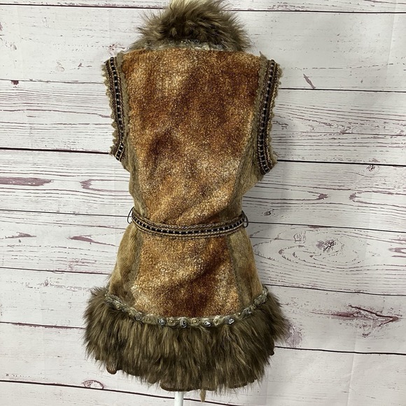 Boston Proper Faux Fur Vest Womens Size Small Boho Belted Western Festival - Picture 3 of 15